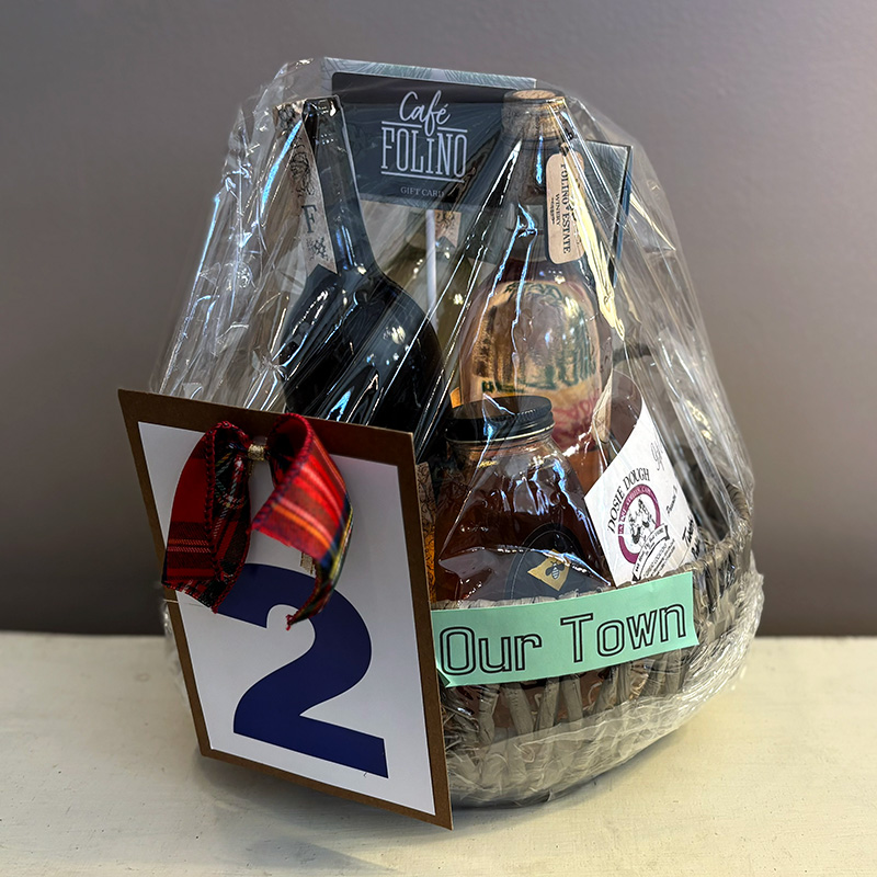 Photograph of a basket from the Holiday Basket Drawing at Wyomissing Public Library