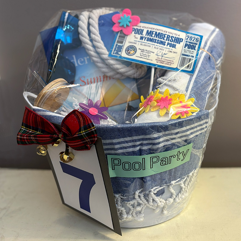 Photograph of a basket from the Holiday Basket Drawing at Wyomissing Public Library