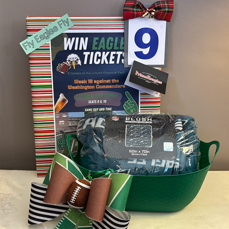 Photograph of a basket from the Holiday Basket Drawing at Wyomissing Public Library