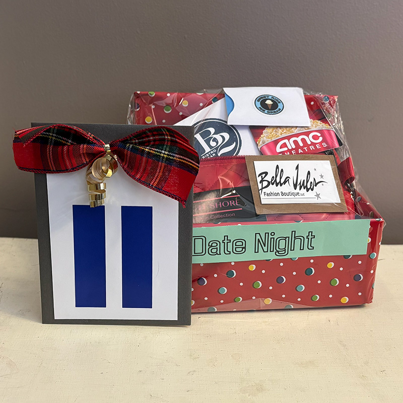 Photograph of a basket from the Holiday Basket Drawing at Wyomissing Public Library