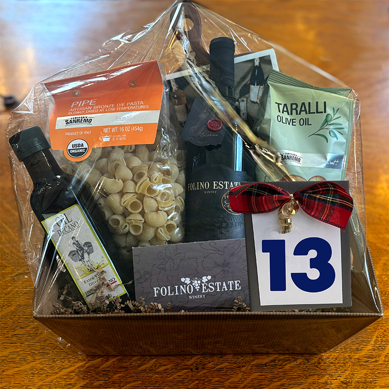 Photograph of a basket from the Holiday Basket Drawing at Wyomissing Public Library