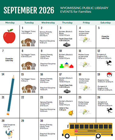 Monthly calendar for children's events in PDF format