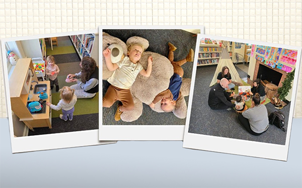 Graphic showing three photographs of kids at a library event