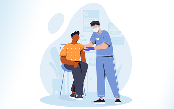 Graphic showing a doctor giving a vaccine to a patient